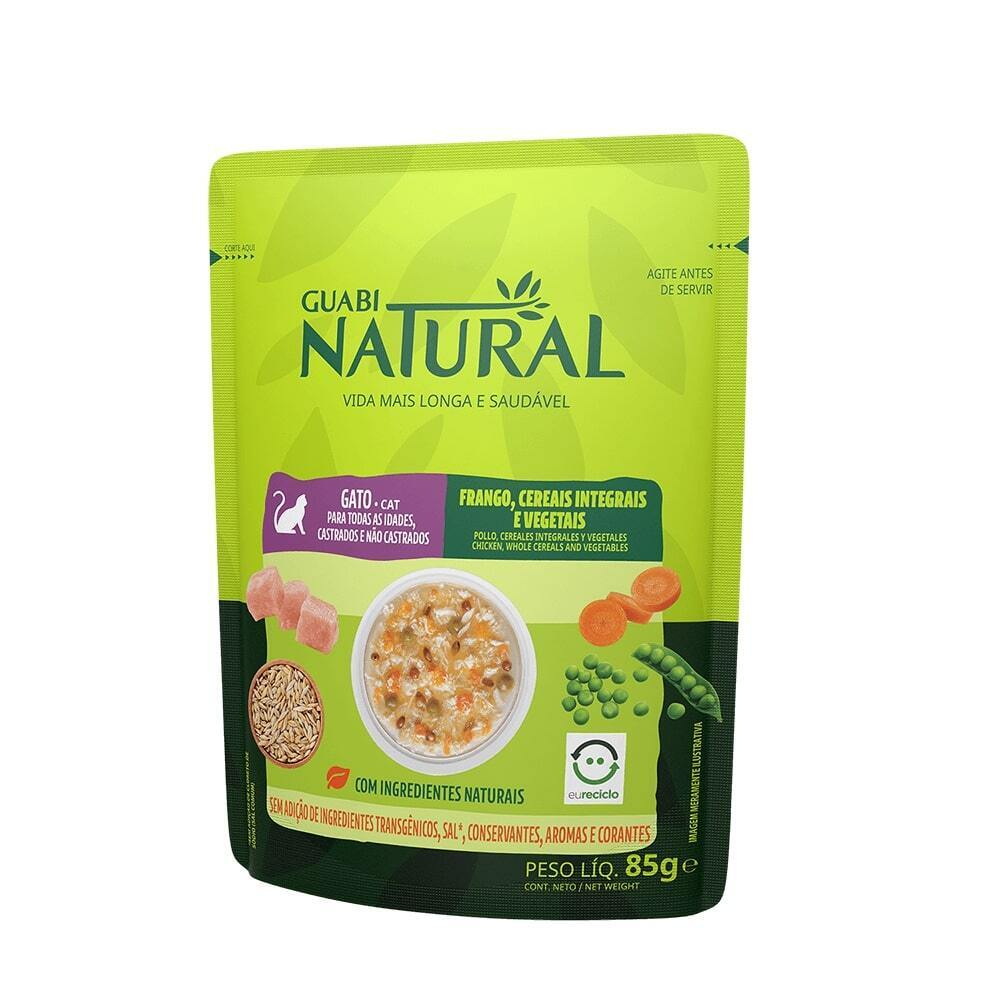 Guabi Natural Cat консервы для кошек с курицей, цельнозерновыми злаками и овощами 85г (пакетик) (Бразилия)