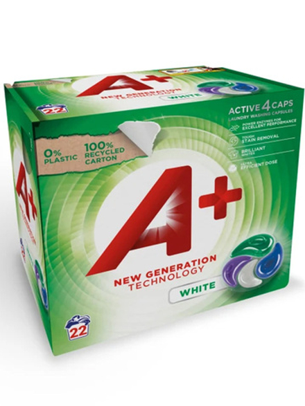 Капсулы, средство для стирки A+ CAPS ACTIVE4 White 22 шт., для белого белья