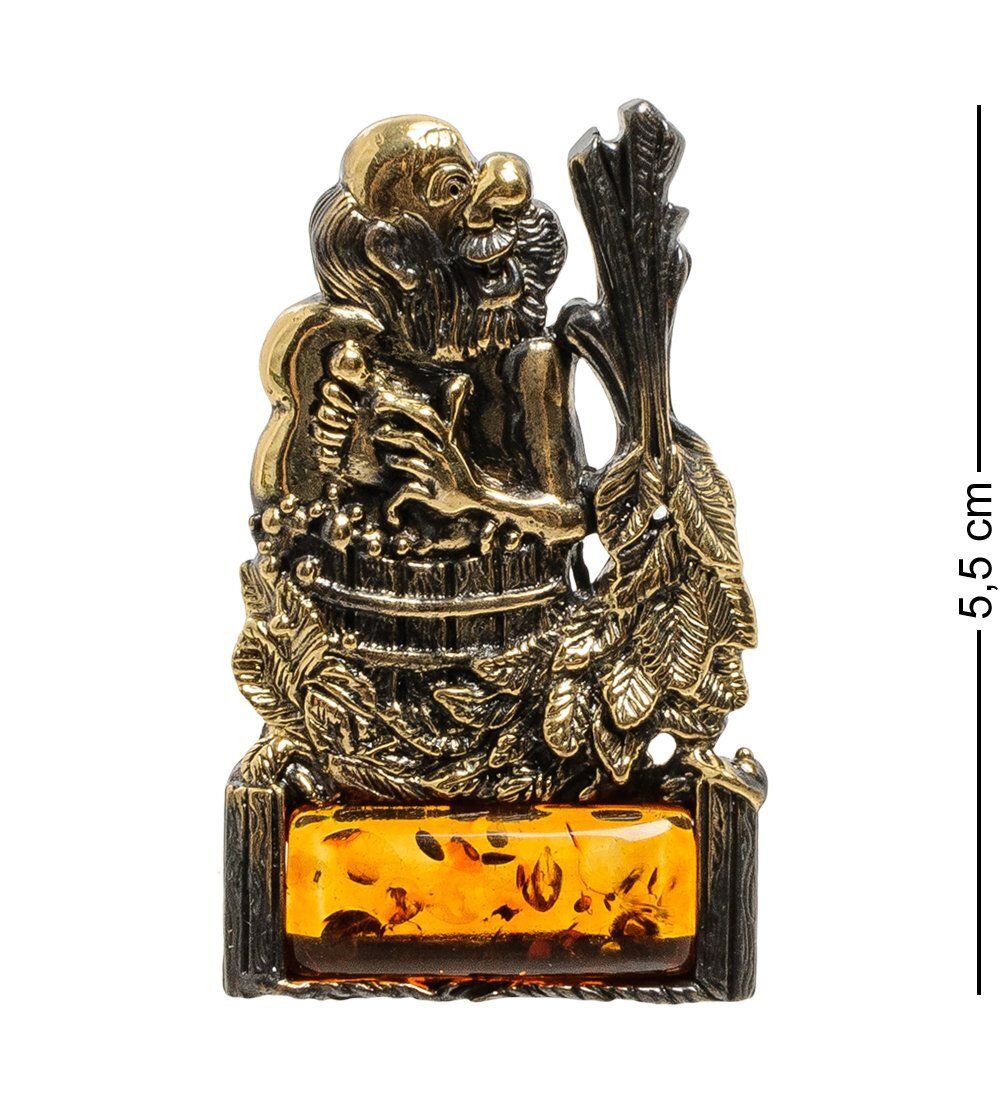 AM-1873 Магнит «Банщик» (латунь, янтарь)