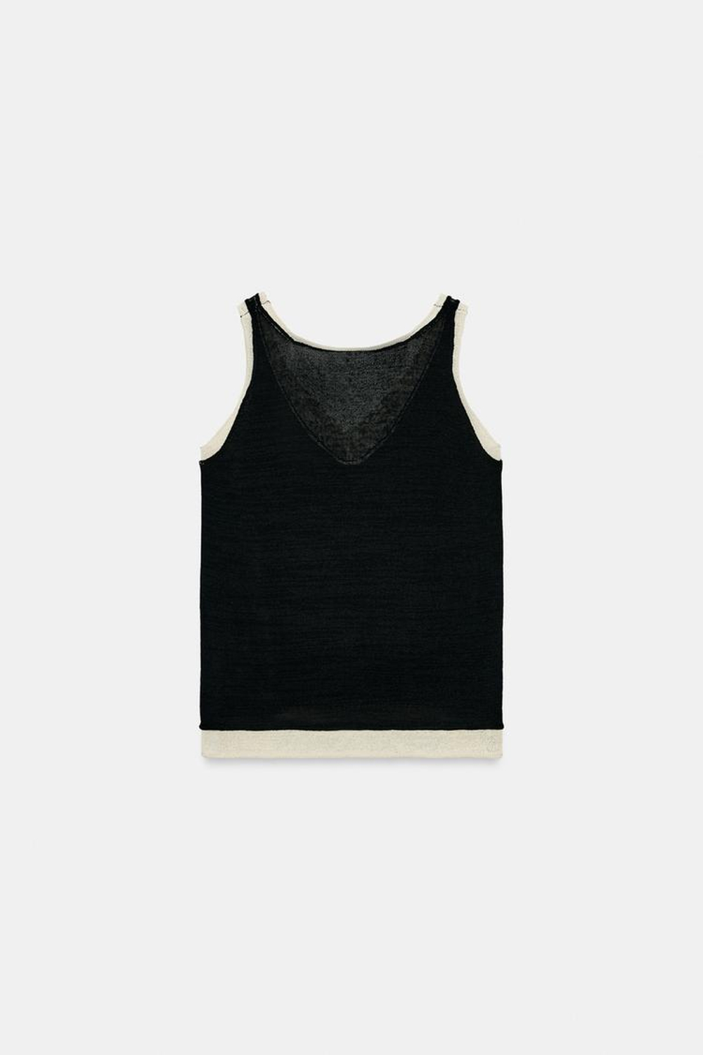 ZARA КОМБИНИРОВАННЫЙ ТРИКОТАЖНЫЙ ТОП, ЧЕРНЫЙ