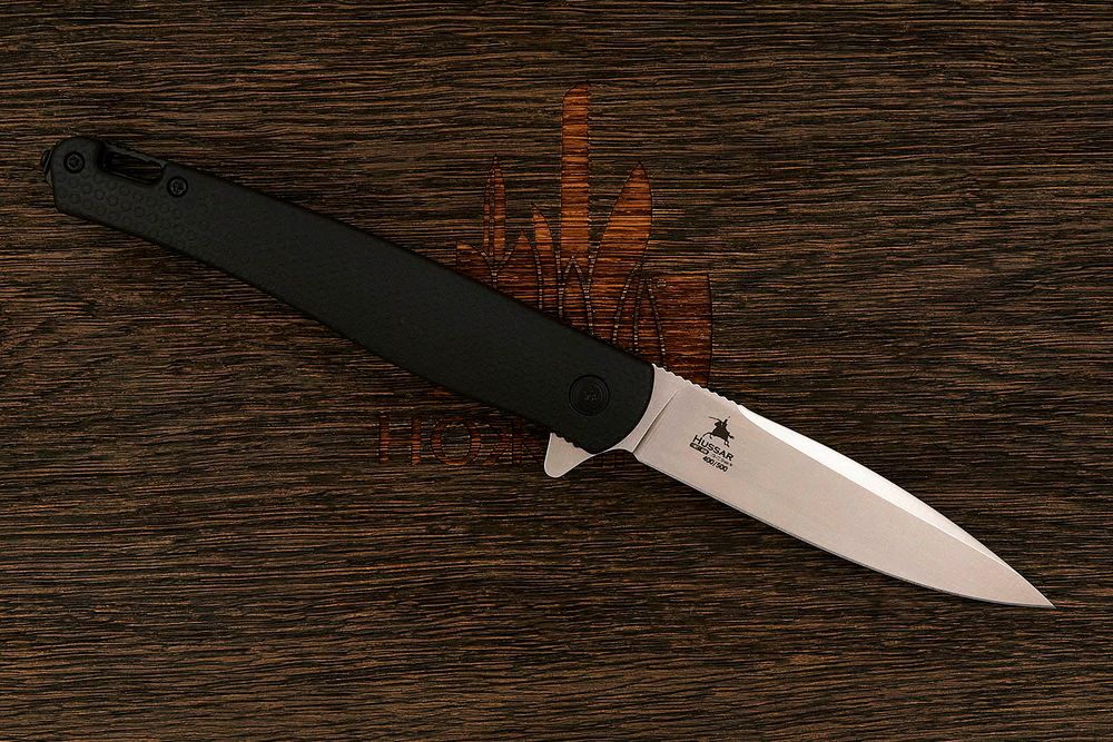 Нож складной Kizlyar Supreme Hussar, клинок 96мм, сталь VG-10, рукоять термопластик черный