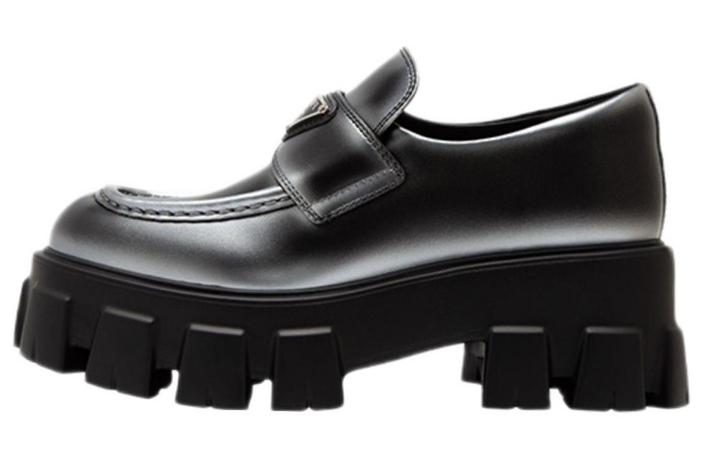 PRADA Monolith Brushed Leather Loafers "White Spray Black" Women"s