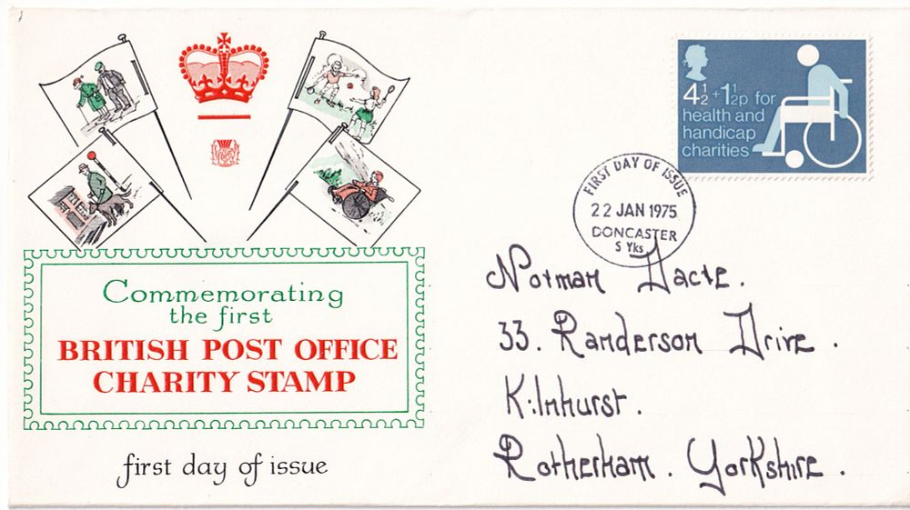 Конверт Первого дня Великобритании от 22 января 1975 года с маркой и спецгашенем