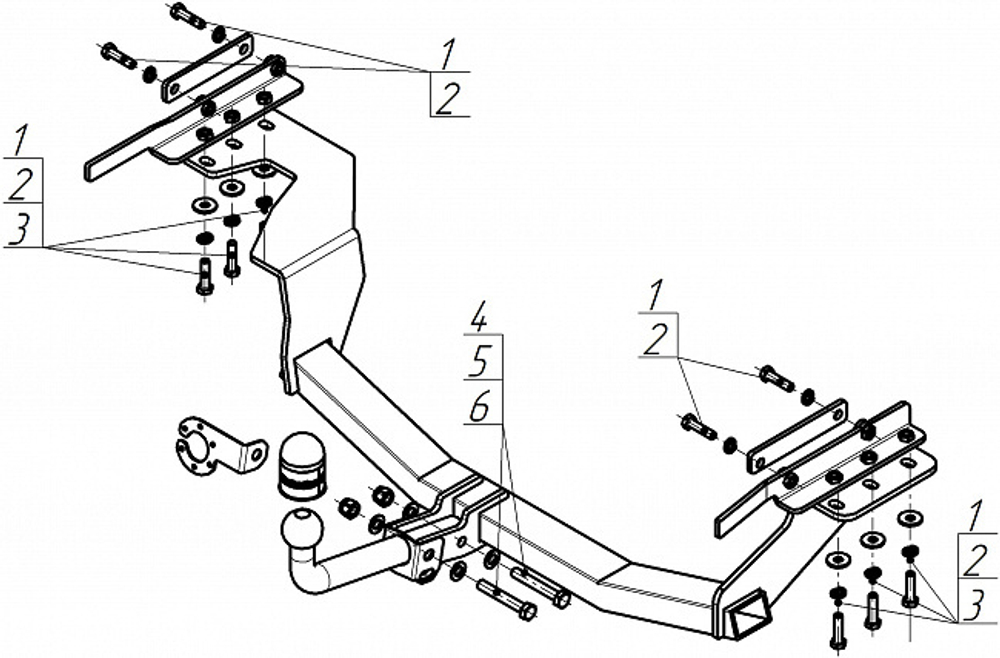 Фаркоп Motodor для Nissan X-Trail, 2007-2015 (оцинкованный шар)(паспорт и сертификат в комплекте)(без электрики) 91402-A