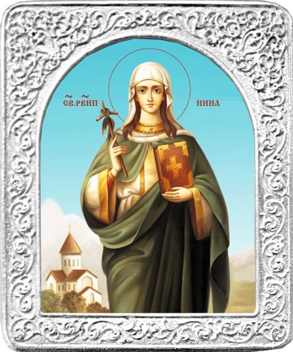 Святая Нина. Маленькая икона в серебряной раме.