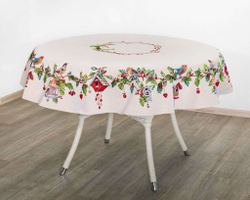 Скатерть 165см Mix&Match Home Зимний пир Скворечники бежевая