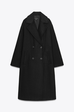 ZARA МЯГКОЕ ПАЛЬТО, ЧЕРНЫЙ