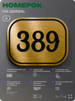 Номерок на дверь квартиры 389, для кабинета, офиса, шильдик 9 х 7 см, золотистый, Айдентика Технолоджи