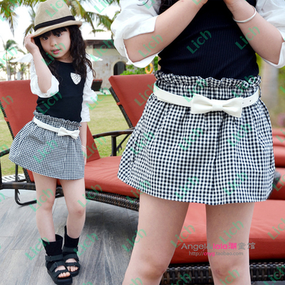 Юбка детская в клетку с ремешком-бантом