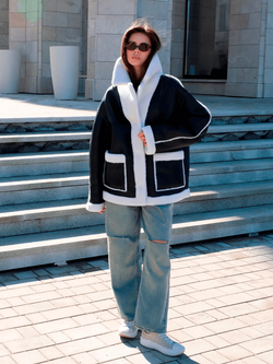 Дубленка из натуральной шерсти, черная, SilverFox