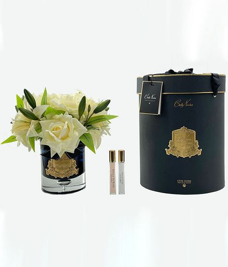 Лилии и розы цвета шампань в черной вазе, Cote Noire