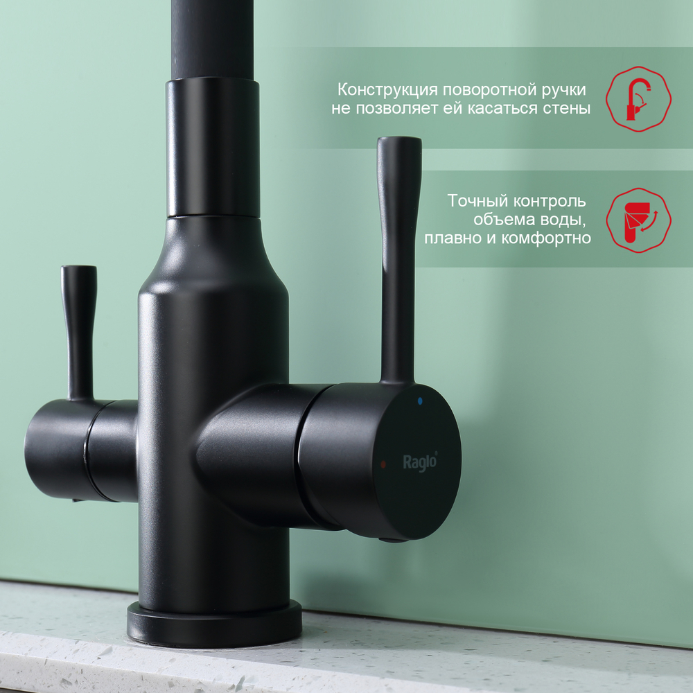 Смеситель для кухни с подключением фильтра Raglo R81.64.06, черный