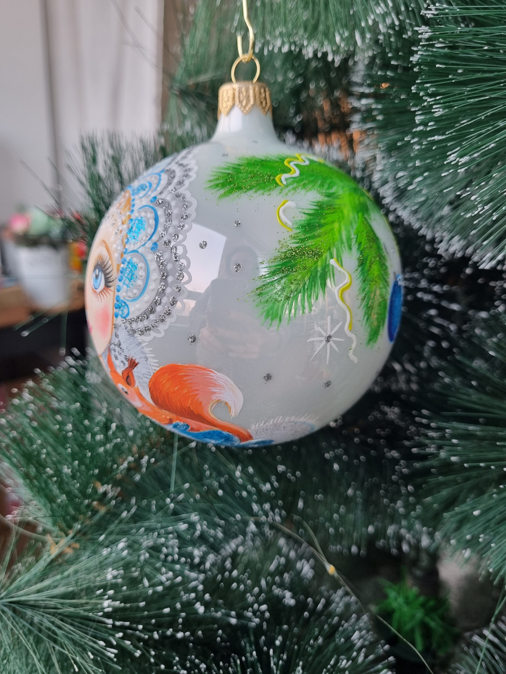 Шар стеклянный "снегурочка" ручная роспись
