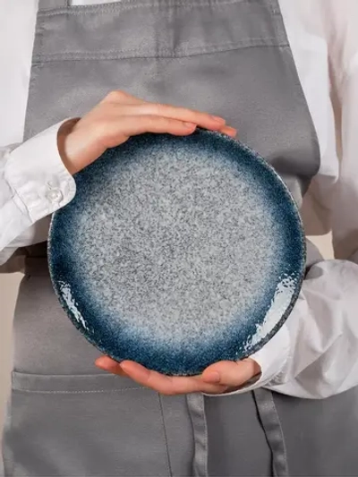 Набор посуды 6 тарелок плоских синих фарфор 21 см