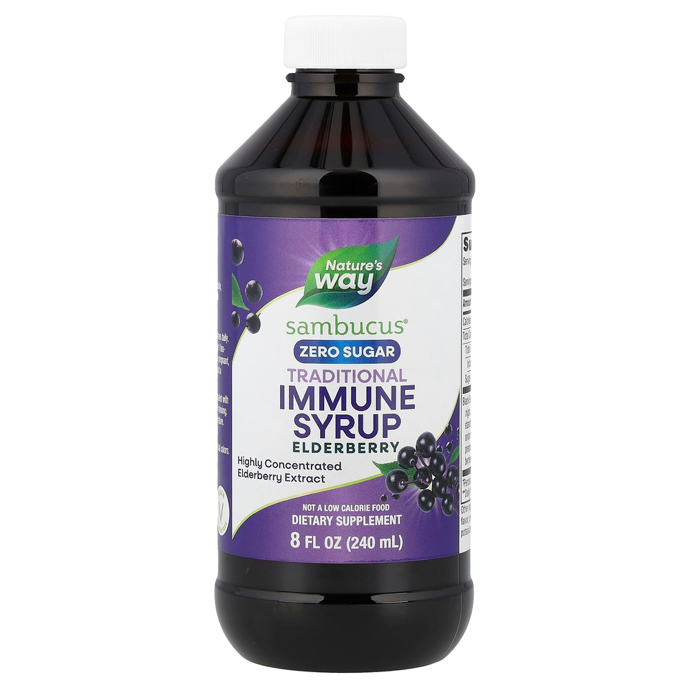 Nature's Way, Sambucus®, традиционный иммунный сироп, без сахара, бузина, 50 мг, 240 мл (8 жидк. Унций)