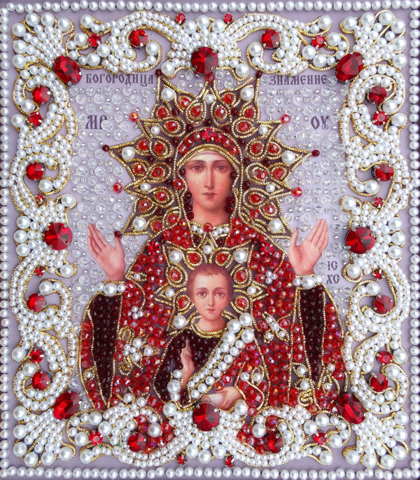 ЖС-12-ЗК Набор для вышивания хрустальными камнями Богородица Знамение (красный)