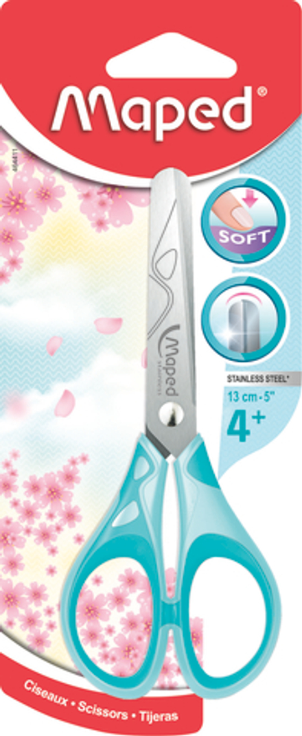 Ножницы детские MAPED "ESSENTIALS SOFT PASTEL" 13 cм, симметричные, прорезин. ручки, закругл. лезвия