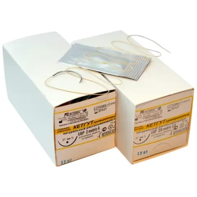 Кетгут хромированный М3 (3/0) 75 см колющая игла 19 мм 3/8 окр. 12 шт