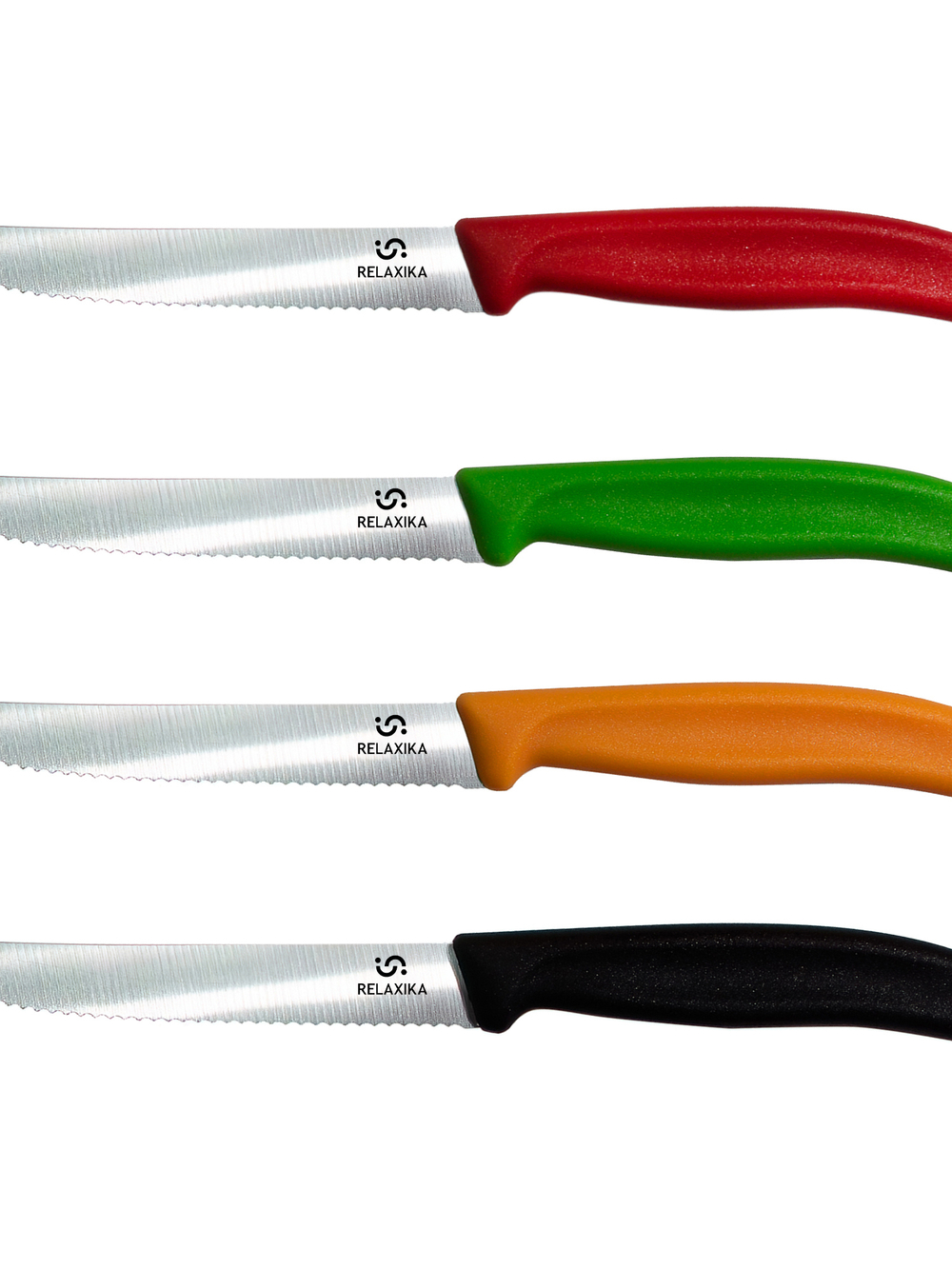 Нож кухонный Relaxika, лезвие 11см, закругленное, серрейтор, черный