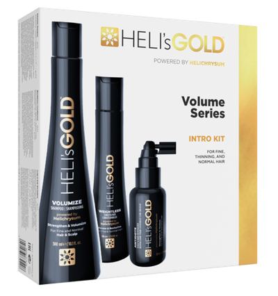 Подарочный набор HELI's GOLD Volume Series: шампунь 300 мл, кондиционер 100 мл, лосьон-спрей 50 мл.