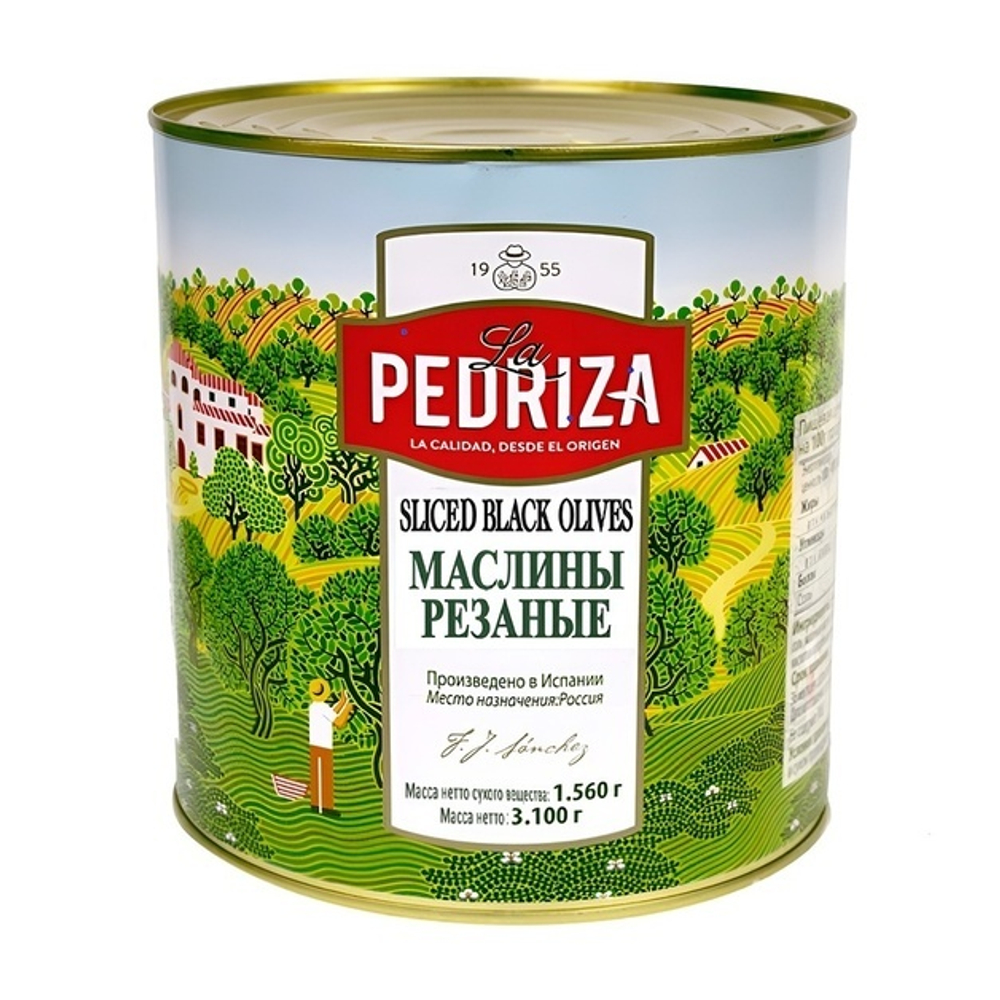 Маслины Резаные La Pedriza 3,1кг Сух. Вес 1,56кг ж/б
