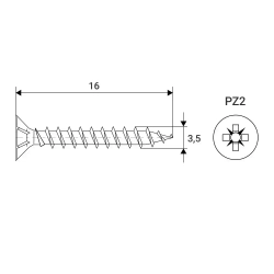 Саморез по дереву (шуруп) 3,5х16 мм, потайная головка, крестообразный шлиц PZ2, 500 шт