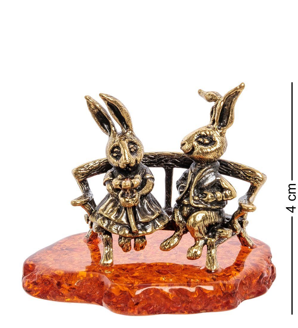 Народные промыслы AM-2217 Фигурка «Парочка зайчат» (латунь, янтарь)