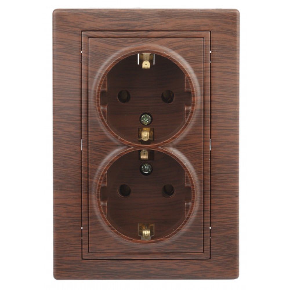 Розетка Intro Plano 1-205-10 с заземлением двойная 2X2P+E Schuko 16А-250В IP20 СУ венге