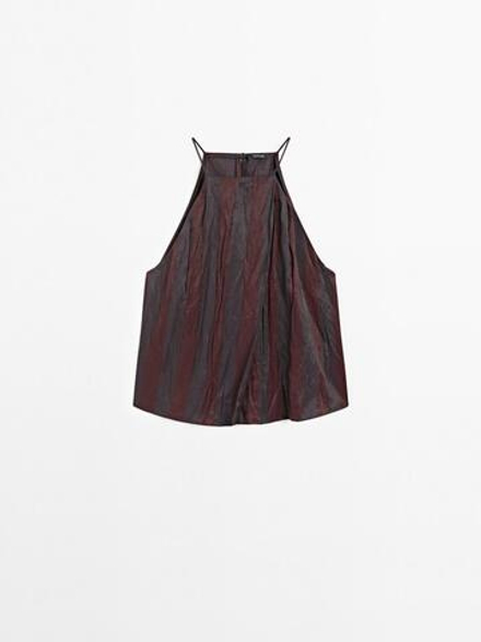 Massimo Dutti Топ из струящейся ткани в полоску с горловиной халтер, бордо
