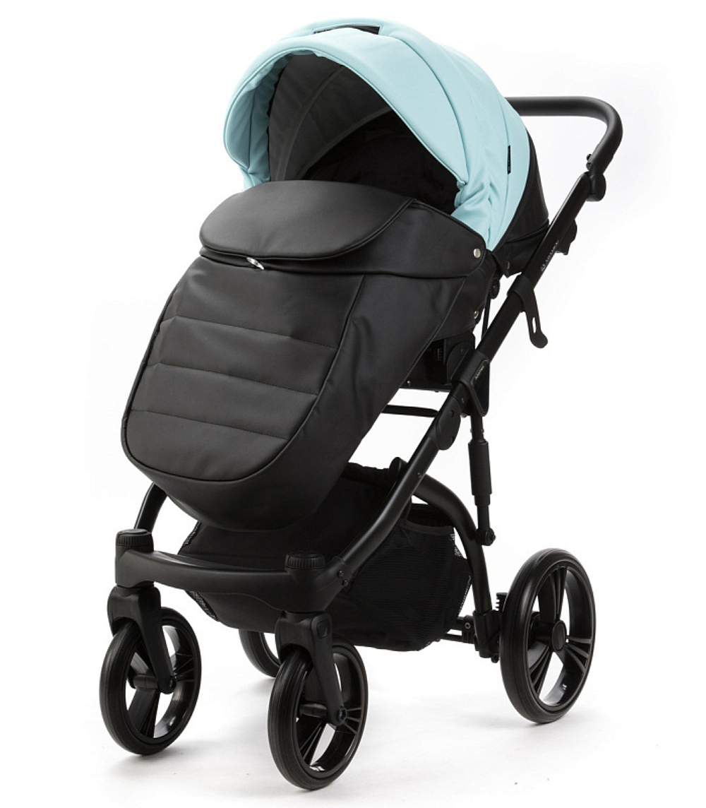 Детская коляска Adamex Lanti Deluxe 2 в 1 LN-SD111 (СВ.БИРЮЗОВАЯ.КОЖА + ЧЕРН.КОЖА)