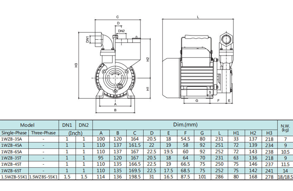 Самовсасывающий поверхностный насос серии WZB, Shimge