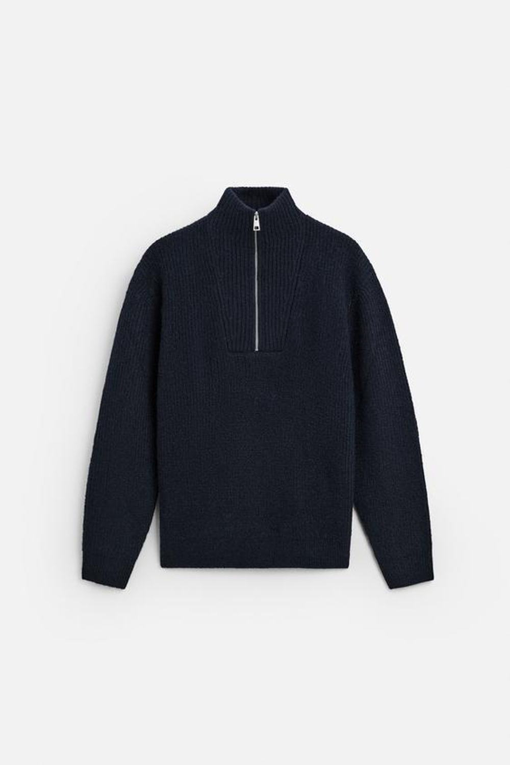 ZARA СВИТЕР ИЗ РЕЛЬЕФНОЙ ТКАНИ С ВОРОТНИКОМ НА МОЛНИИ, МОРСКОЙ СИНИЙ