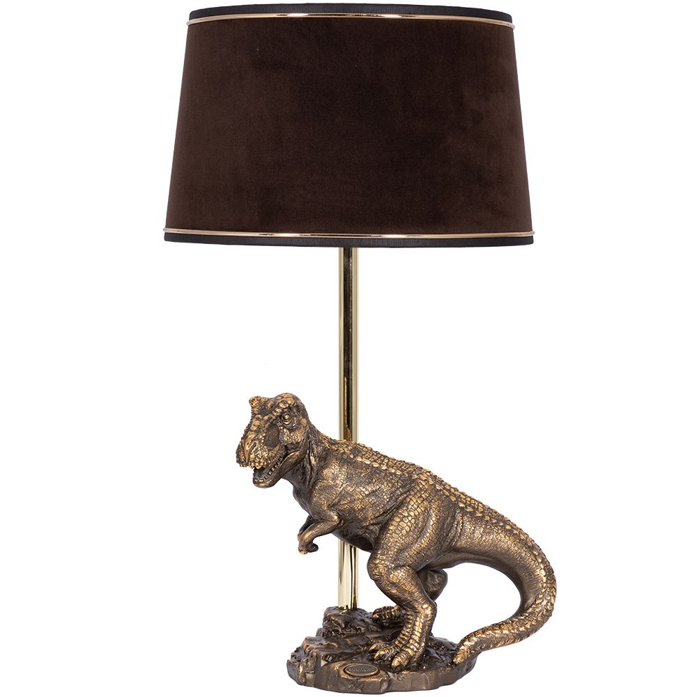 Настольная лампа Динозавр Тирекс Бронза с абажуром Тюссо Конфети Шоколад