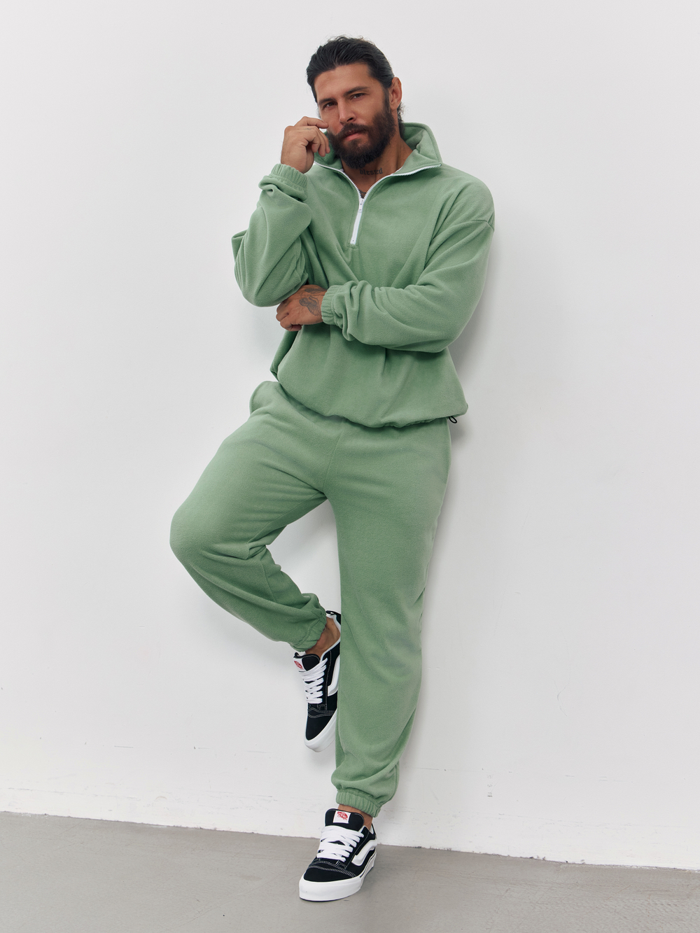 Свитшот "half zip" флисовый (зеленый)