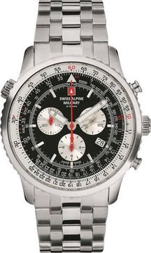 С браслетом Мужские наручные часы с серебряным браслетом Swiss Alpine Military 7078.9137 chrono mens 45mm 10ATM