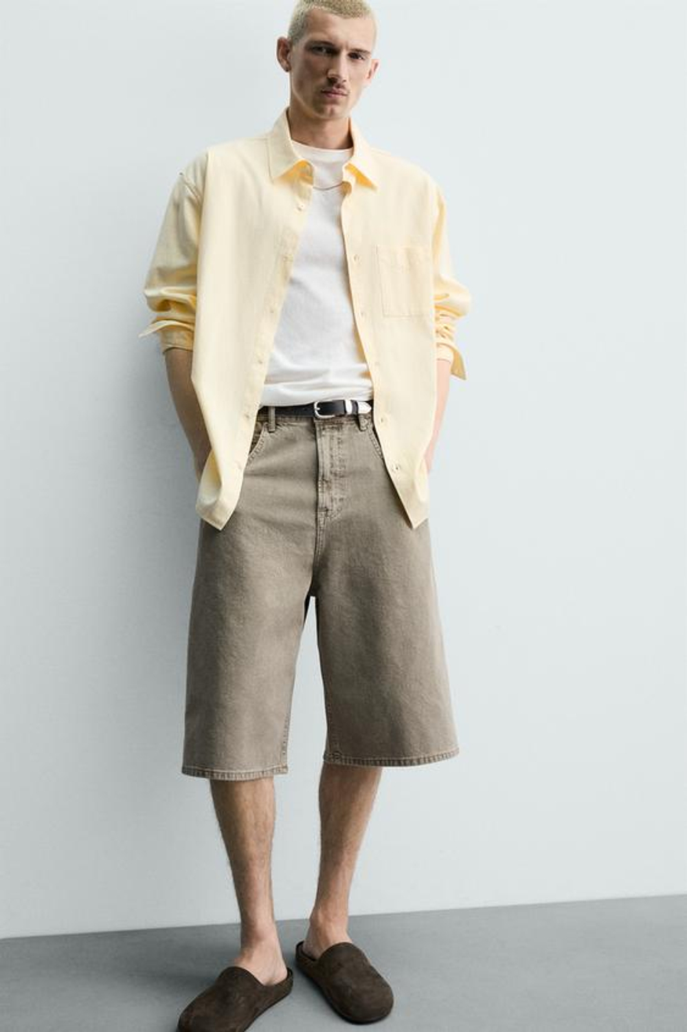 ZARA ДЖИНСОВЫЕ ШОРТЫ BALLOON FIT ИЗ РЕЛЬЕФНОЙ ТКАНИ, ХАКИ