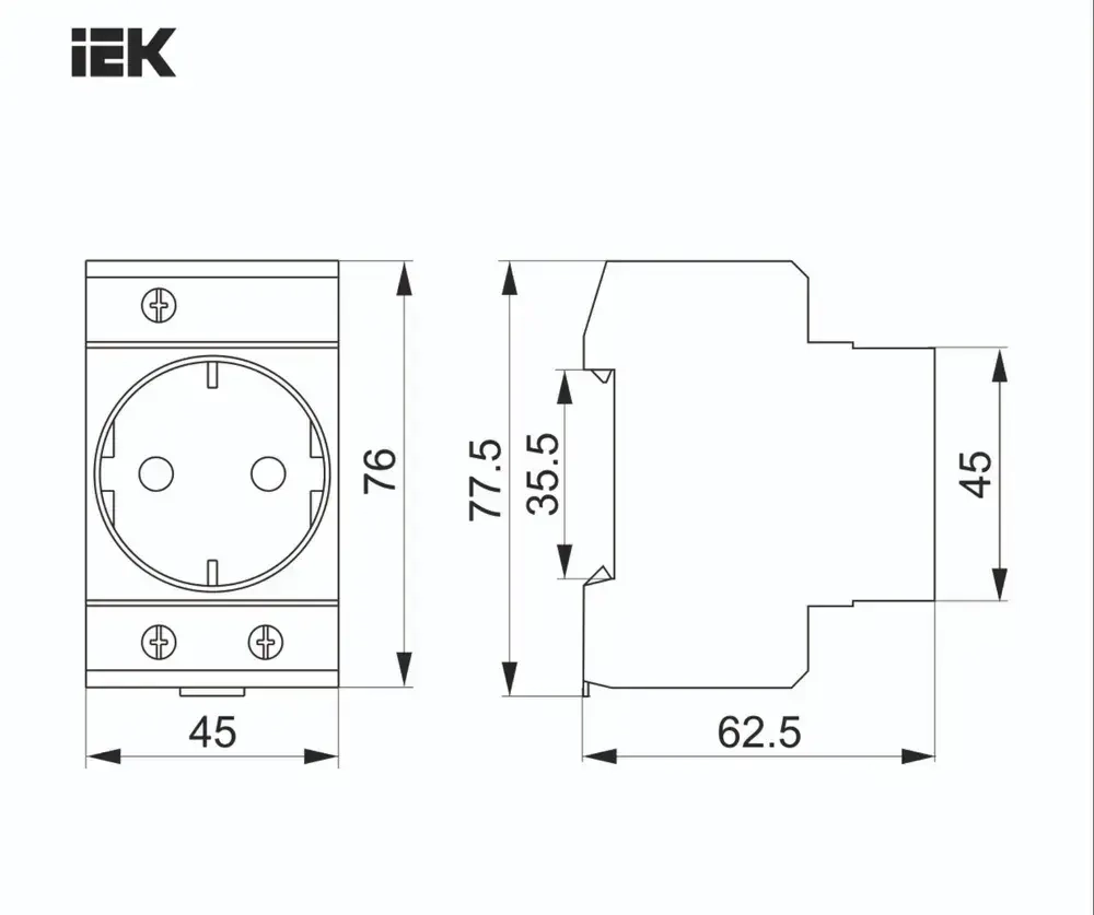 Розетка силовая РАр10-3-ОП с заземл. на DIN-рейку IEK OZN1065423094.VE24RU1