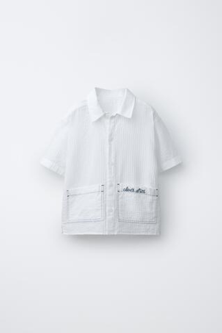 ZARA РУБАШКА С ВЫШИВКОЙ, СВЕТЛЫЙ ЭКРЮ