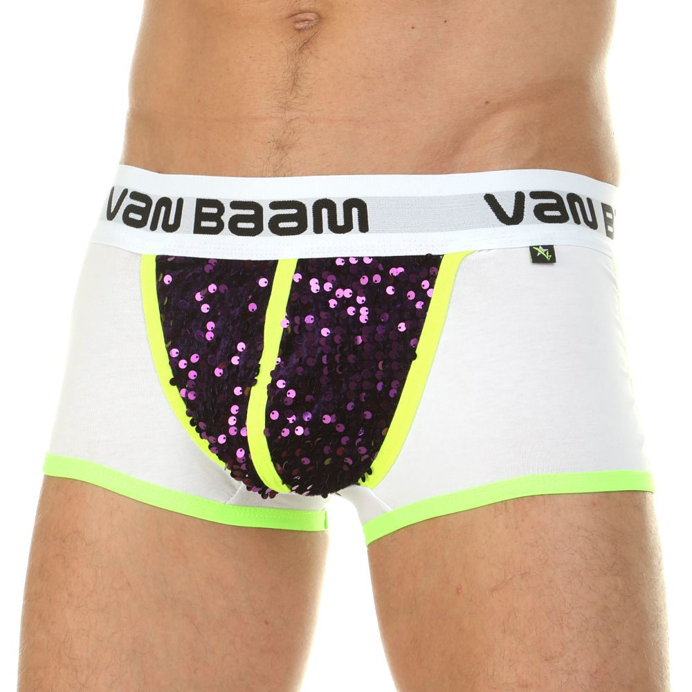 Мужские трусы боксеры белые с баклажановыми пайетками Van Baam VB0107