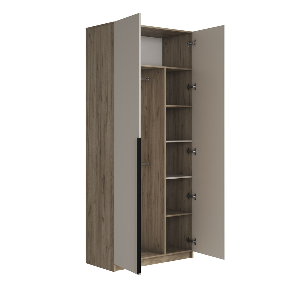 Шкаф для одежды Бохо ШК-002 с полками и штангой Кашемир/Дуб Крафт Серый 101,6х236см