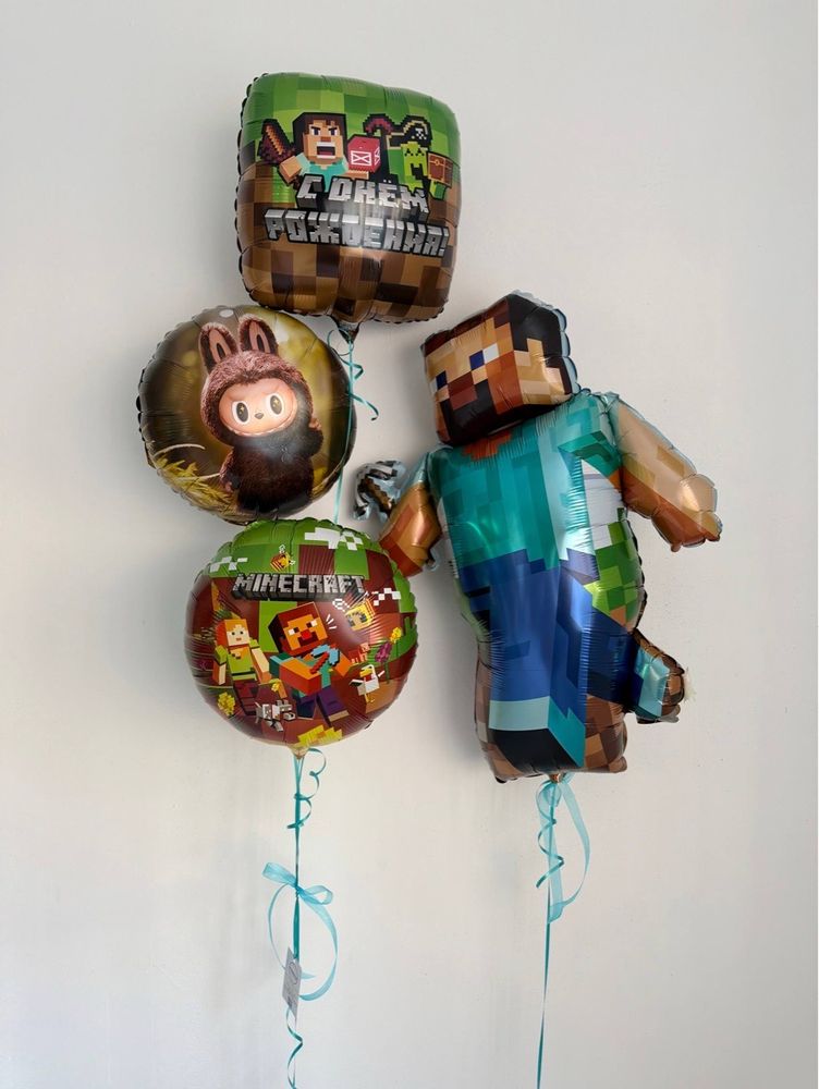 Воздушные гелиевые шарики с доставкой по Хабаровску Майнкрафт/пиксели/лабубу №5047