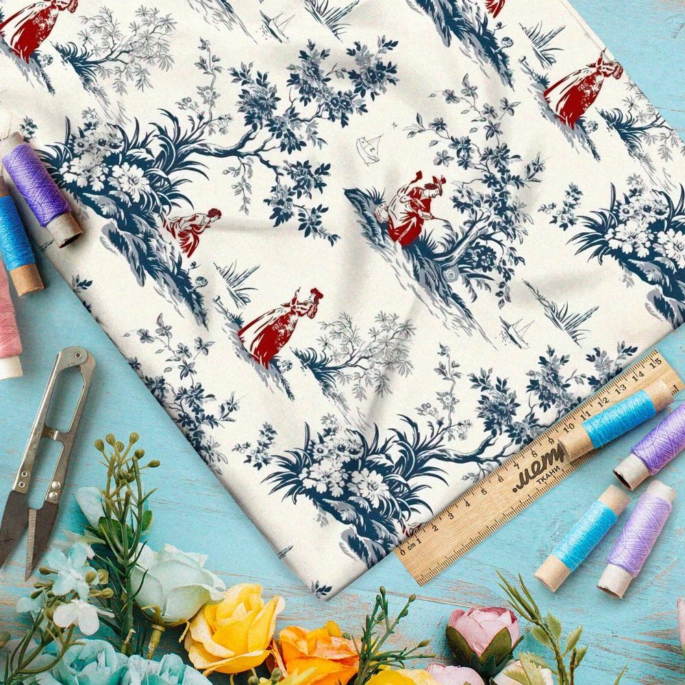 Ткань премиум таффета пасторальные мотивы