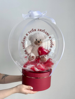 Воздушные гелиевые шары шляпная коробка с мишкой/медведь №4594