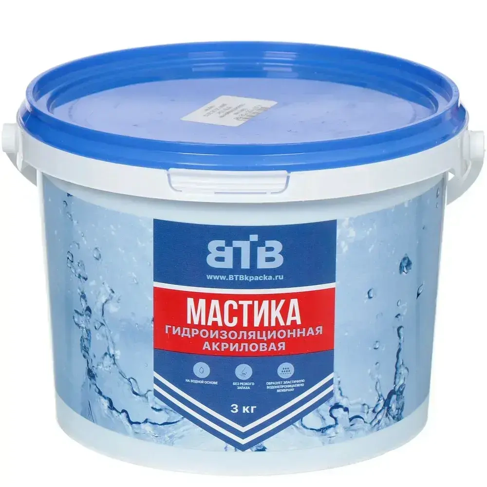 Мастика ВТВ, акриловая, гидроизоляционная, 3 кг