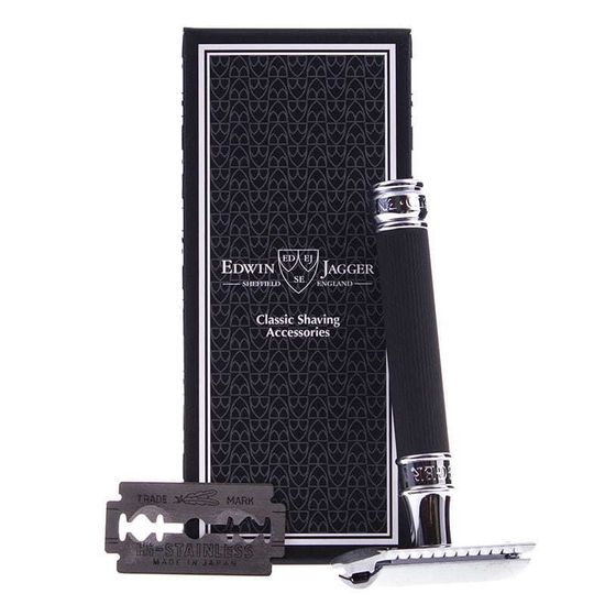 Т-образная бритва (станок) Edwin Jagger DE86RC14BL, хром, черное резиновое покрытие