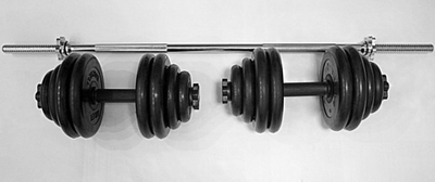 Комплект 2 гантели и гриф прямой общий вес 65 кг