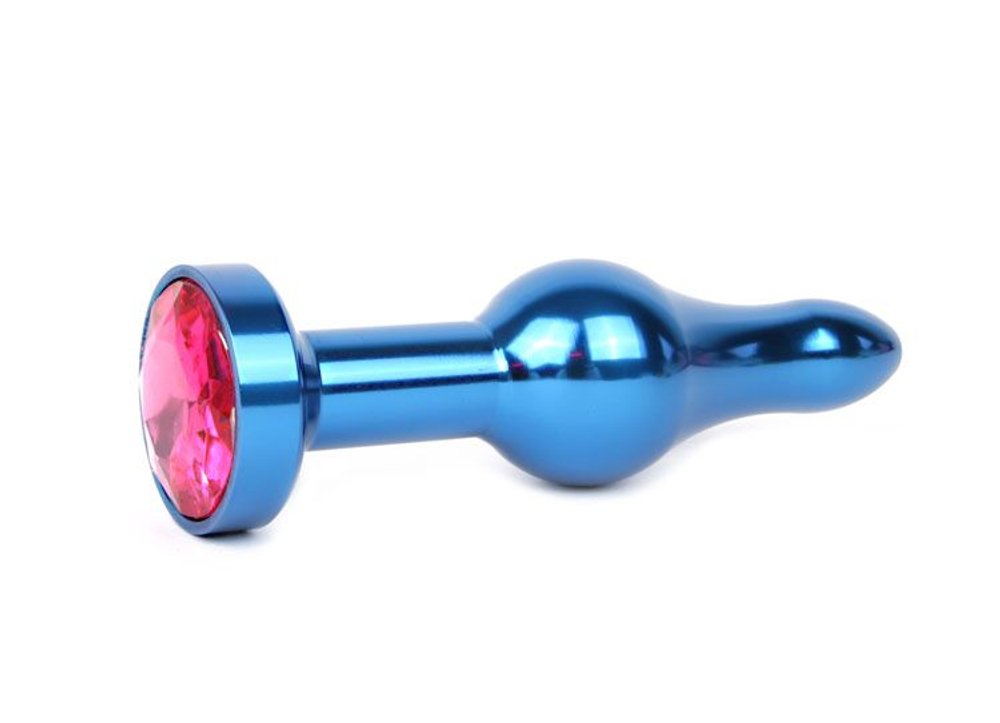 Удлиненная шарикообразная синяя анальная втулка с малиновым кристаллом - 10,3 см. (Цвет: малиновый)