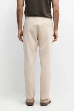 Massimo Dutti Брюки-джоггеры из смесовой хлопковой ткани, светло-бежевый