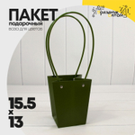 Пакет подарочный 15,5х13х9,5 Ваза для цветов (Зеленый)