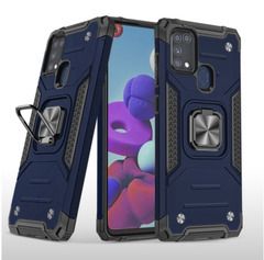 Противоударный чехол для Samsung Galaxy M31 M315 синий с пластиной для магнитного автодержателя и кольцом подставкой / чехол накладка для телефона Самсунг Галакси М31 трансформируется в подставку / чехол с держателем на палец